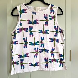 Susan Bristol Dragonfly Print Sleeveless Top Size: Large 100% Cotton